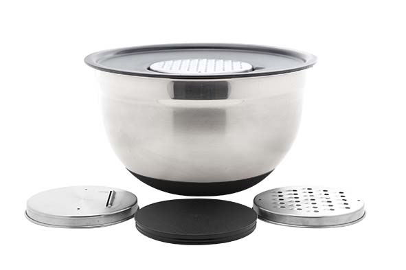 Edelstahlbol + 3 Raspelaufsätzen + Antirutschboden